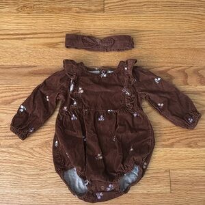 Brown corduroy long-sleeved onesie